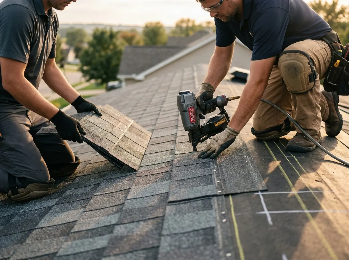 Professional roofer working on a residential roof in South Brooksville